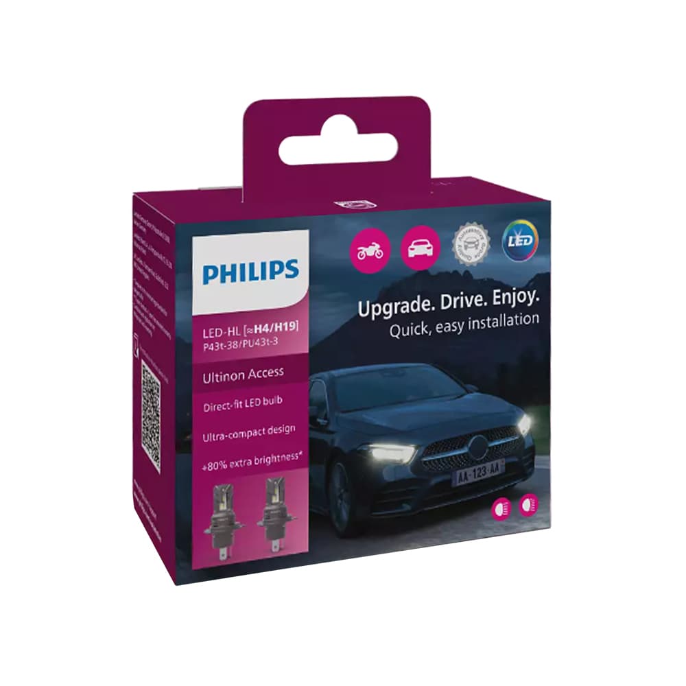 Philips ЛЕД H4-H19 Ултинон (2 ком) 12V 20W +80% - 256545