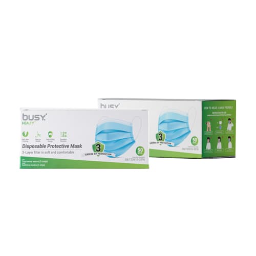 BUSY® Заштитни маски за еднократна употреба – 3 слоја, 50 парчиња (013035)