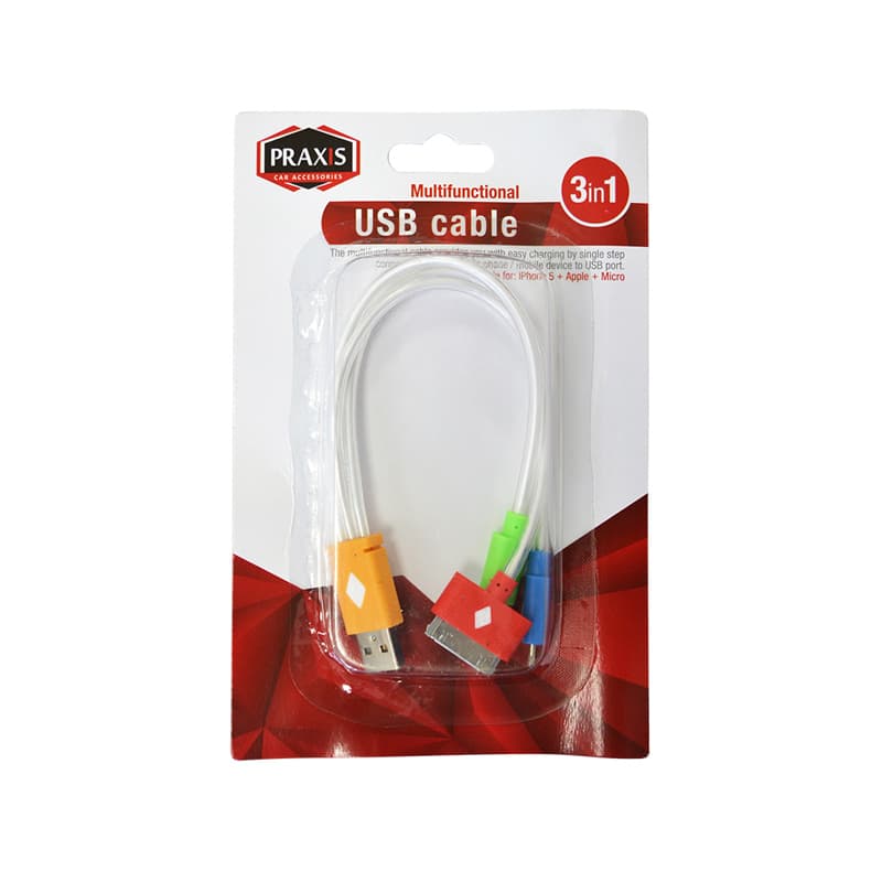 USB кабел Praxis - 3 во 1 со светло 50655