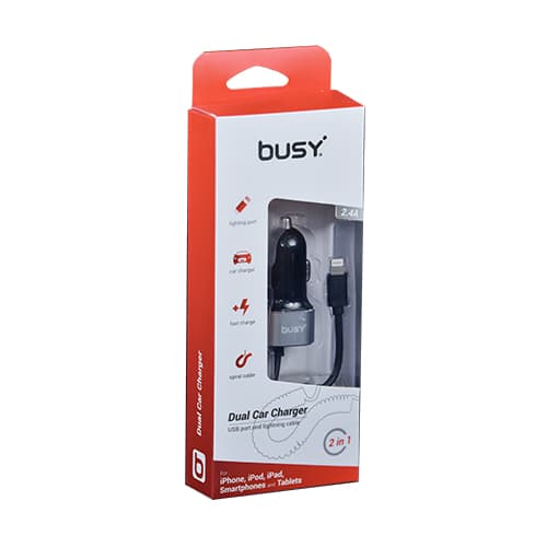 УСБ Полнач 2,4А за во возило со АЈФОН кабел 1м BUSY 50700